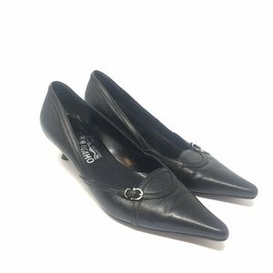 Salvatore Ferragamo Black Leather Kitten Heels